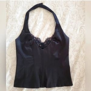 Bebe Black Halter Top Corset with Embellished Lace Insert Black Size XS